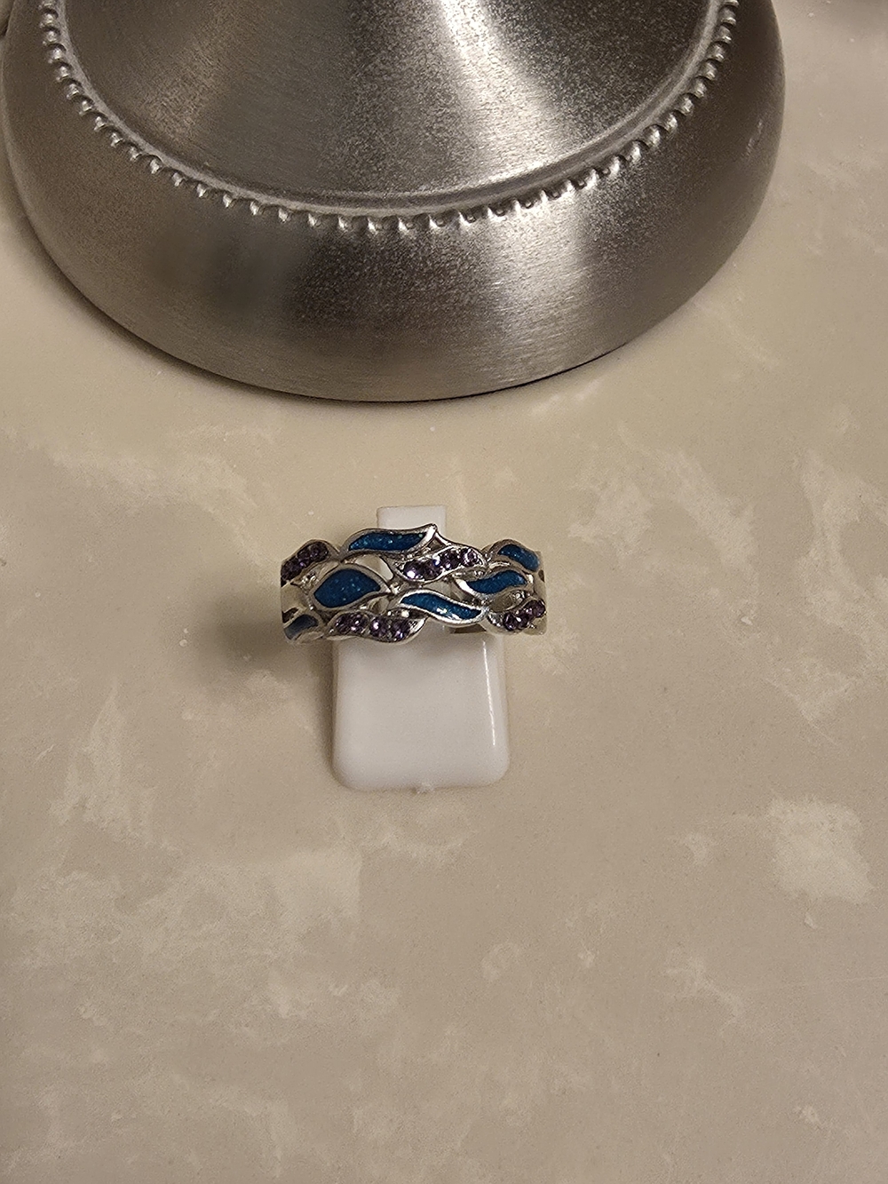 925 Teal and Purple Wave-Accent Silver Ring Size 9